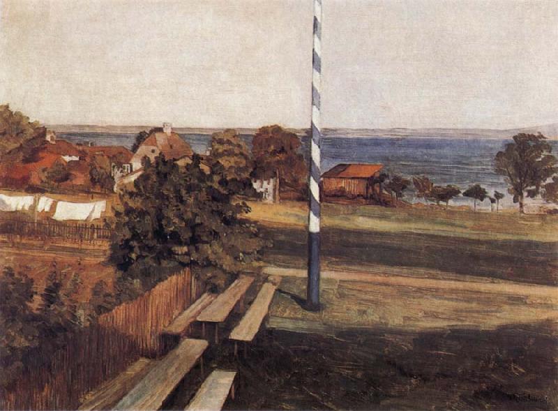 Wilhelm Trubner Landscape with Flagpole oil painting picture